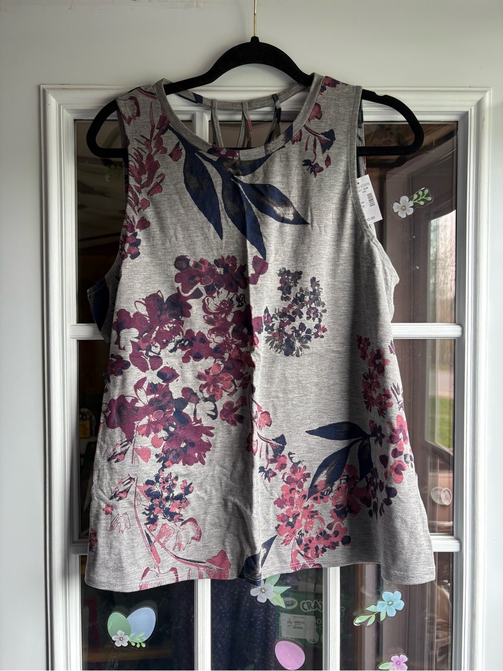 Maurices Gray Tank Top with Pink & Navy Floral Print